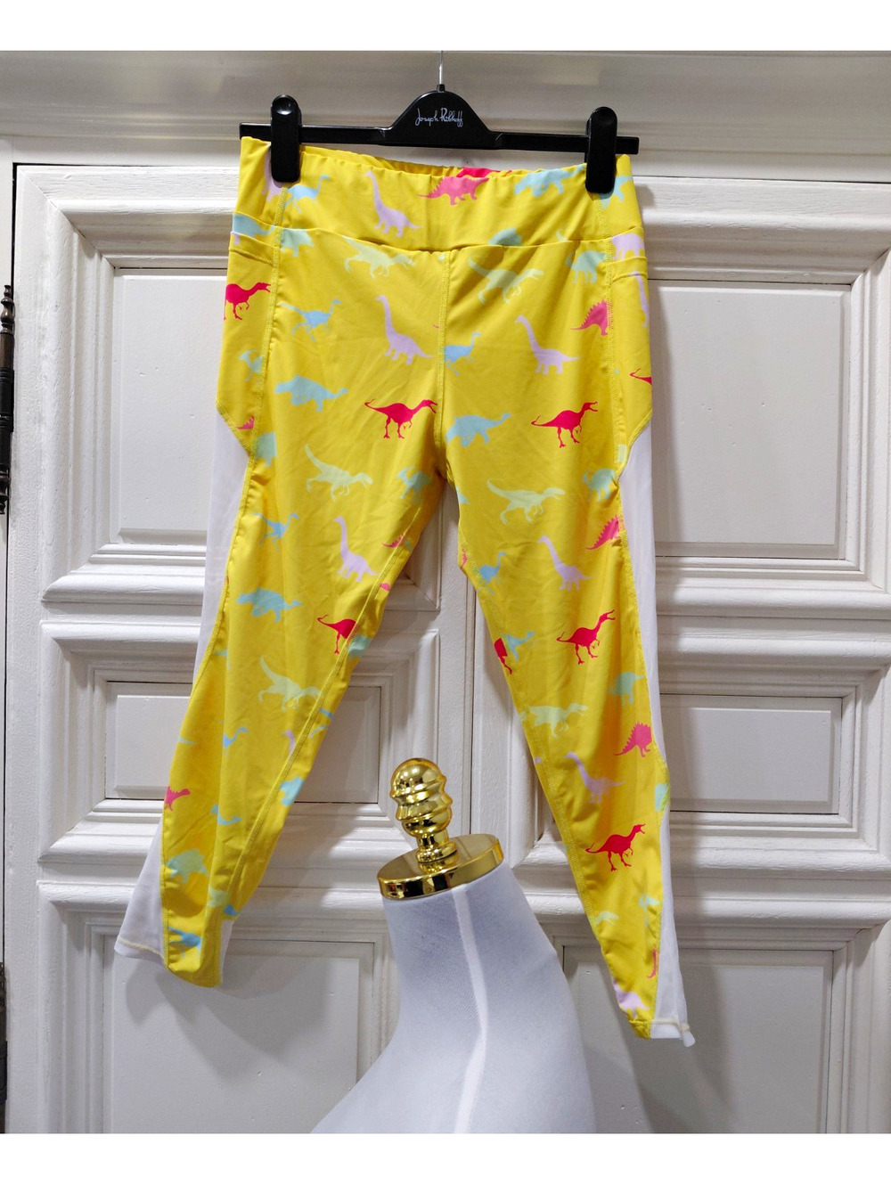 SHEIN Womens Leggings ankle dinosaur print yellow white pink blue size L